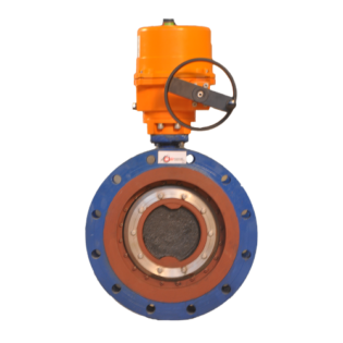 Motorised double off-set disc butterfly valve with electrical actuator