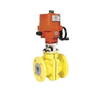 Motorised ptfe (fep-pfa) lined ball valve with electrical actuator