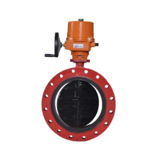 Motorised rubber lined double flanged butterfly valve with electrical actuator