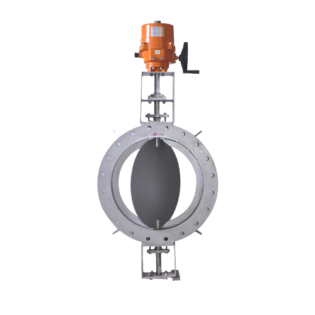 Motorized fabricated double flange damper valve with electric actuator